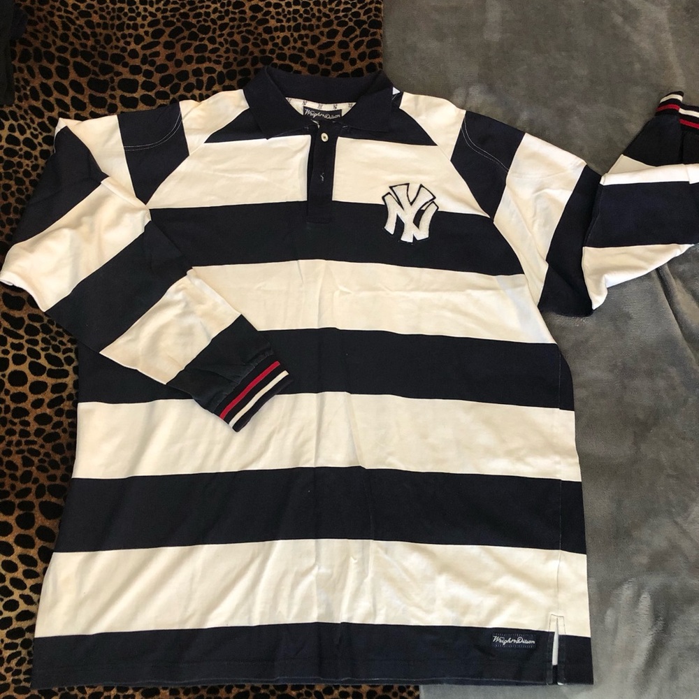 Black and White Striped Long Sleeve Polo
